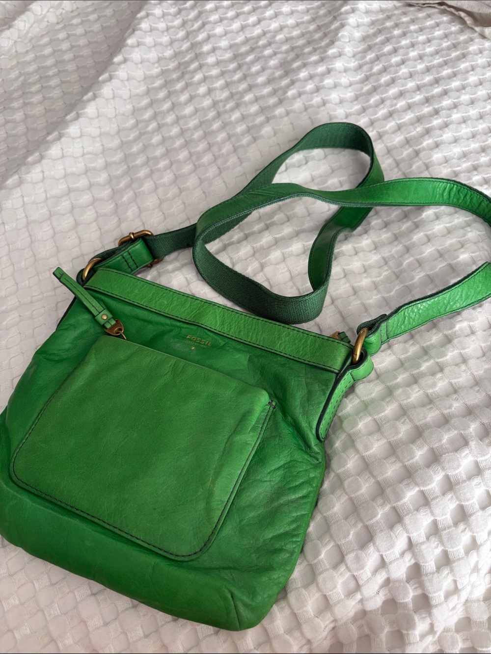 Fossil Green Leather Crossbody Bag